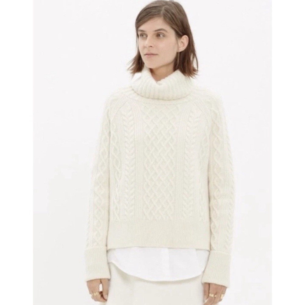 Madewell Cityblock Cable Knit Turtleneck Sweater Cream Wool Alpaca Blend  Small